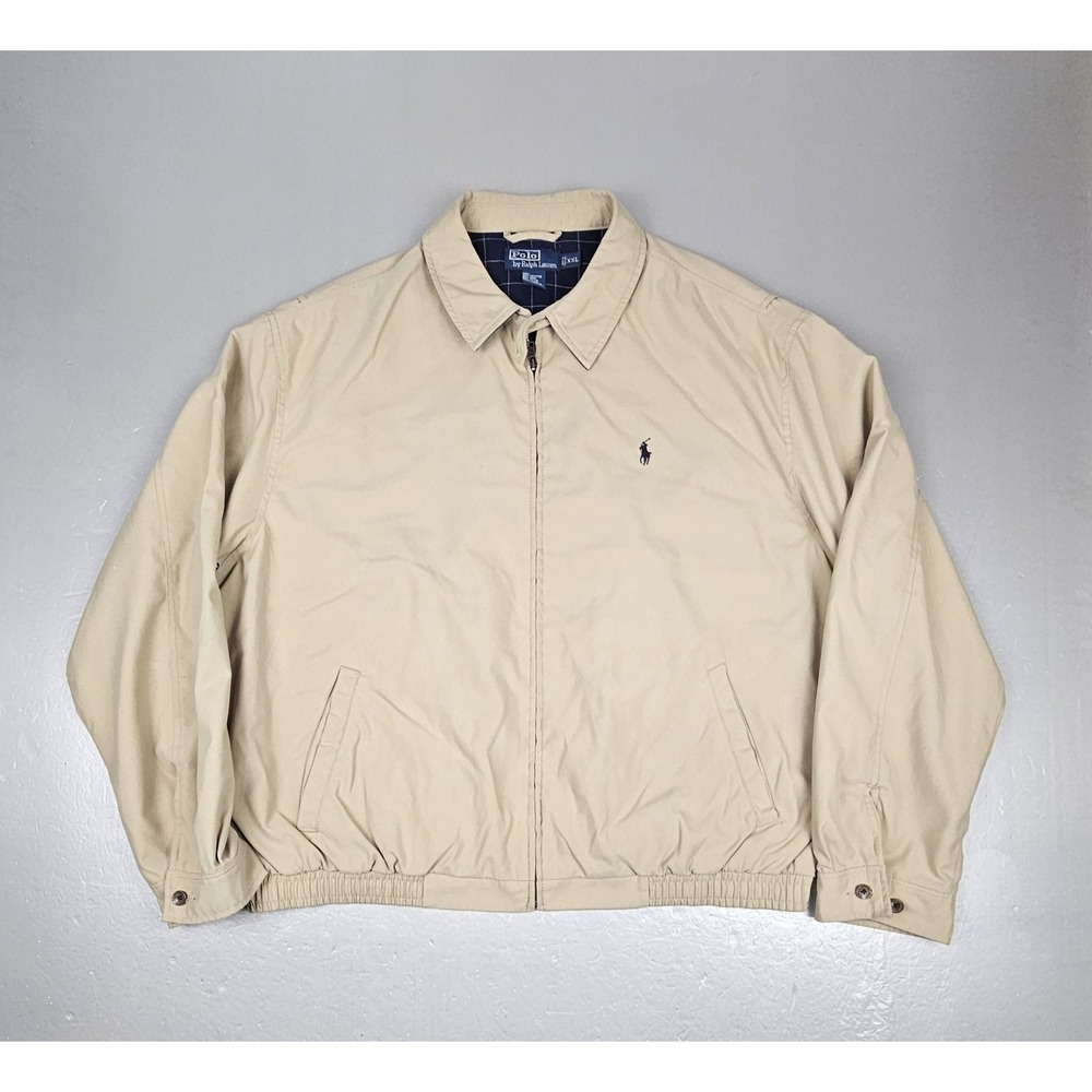 Polo Ralph Lauren Jacket Mens 2XL Vintage Tan Harrington Full Zip Preppy‎ Casual